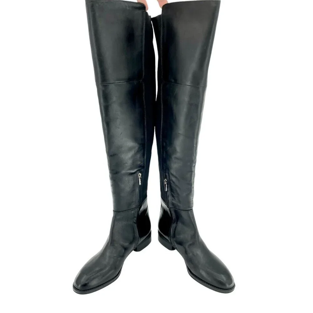 Sam Edelman Pam Black Leather Stretch Back Over the Knee Black Boot 7.5 New